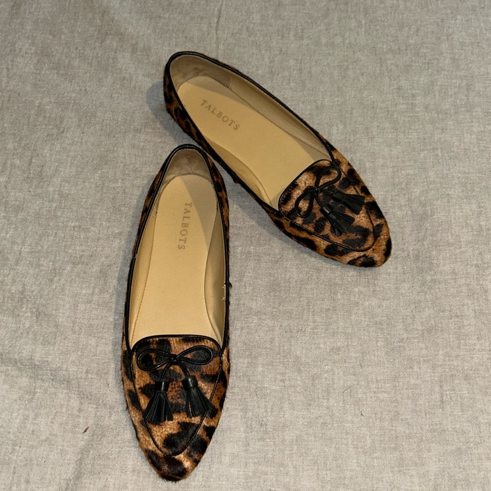 Talbots Francesca Flats Womens 9.5 Cheetah Print Calf Hair Tassel  Driving Shoe